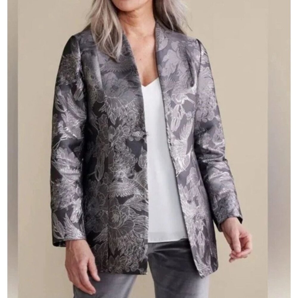 Soft Surroundings Womens Plus‎ 3X Floral Metallic Lismore Jacquard Jacket Formal